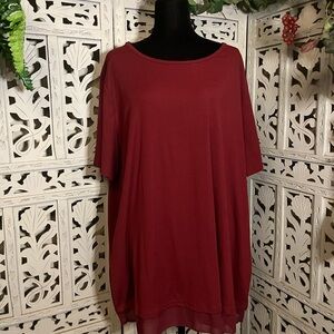 MARVELOUS DARK MAROON RED COTTON COMFY SHORT SLEEVE STRETCHY TOP